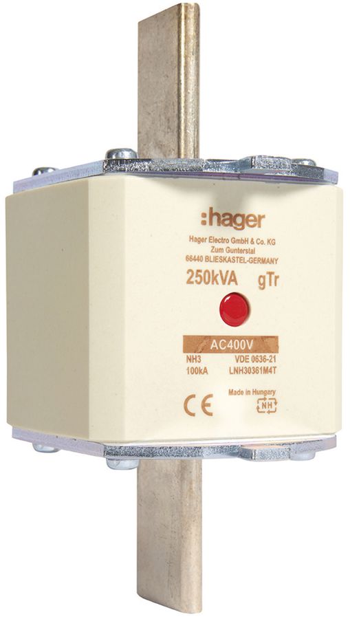Fusibile HPC Hager DIN3c 400VAC 361A 250kVA gTr segnalatore centrale inox.