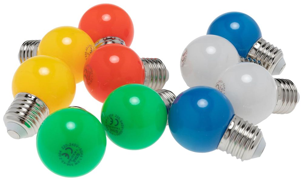 Lampade LED M.Schönenberger E27 1W 15lm 69mm opale 2×bl/2×ve/2×ro/2×gi/2×2700K