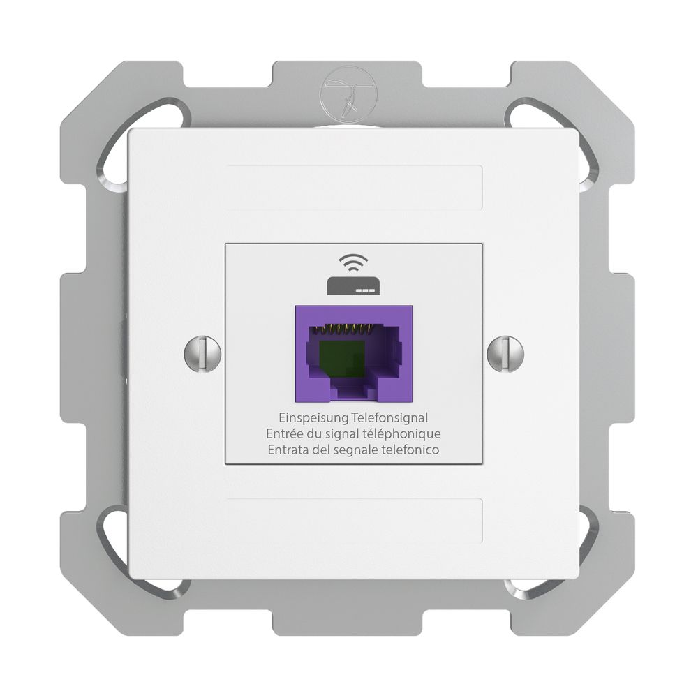 Prise de retour ENC EDIZIOdue FM 1×RJ45 p.Swisscom VoIP, 8 pôles, UTP, blanc