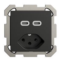 Prise ENC USB 2×type C + type 13 Feller EDIZIOdue FM 230V 3000mA noir