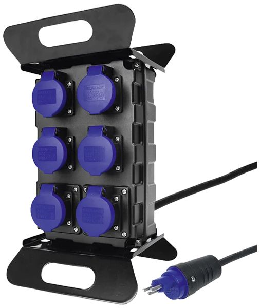 Distributore di corrente A. Steffen con supporto 6×T23 3p IP55 8m nero