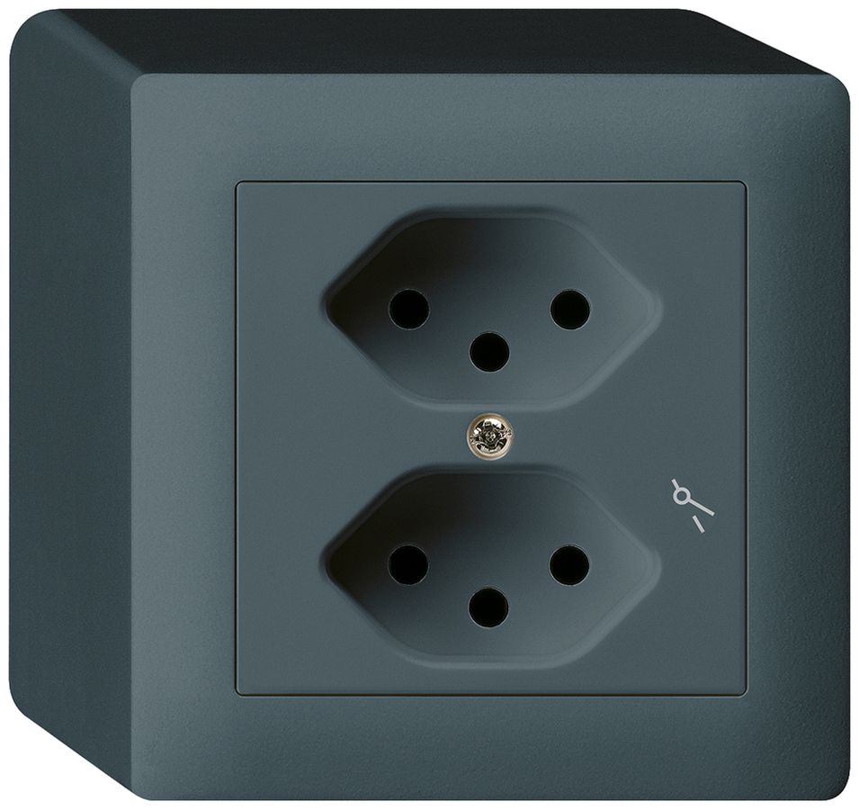 AP-Steckdose kallysto 2×T13/1 anthrazit mit Kinderschutz