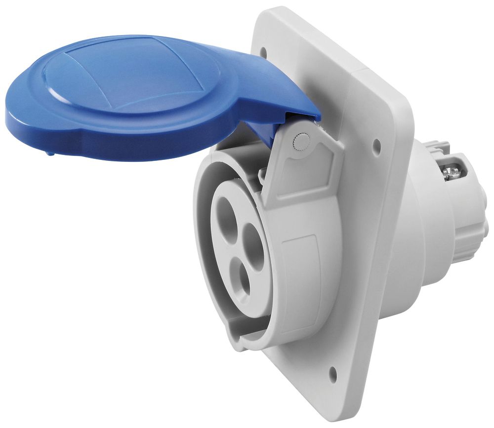EB-Steckdose CEE GEWISS 16A IP44 3P 6h 250V Schraubklemmen 85×75mm blau