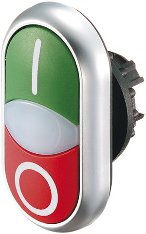 Pulsante doppio ETN RMQ piatto I/O verde/rosso, anello cromato