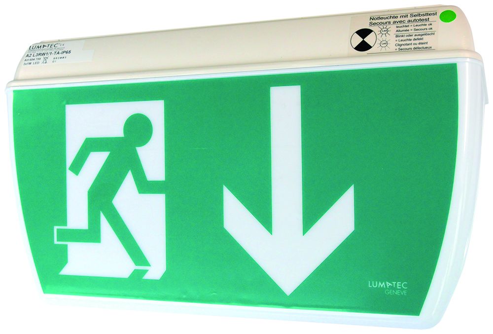 Luminaire de secours LED Lumatec A2 L3U220/1-IP65, source centrale mural/plafond