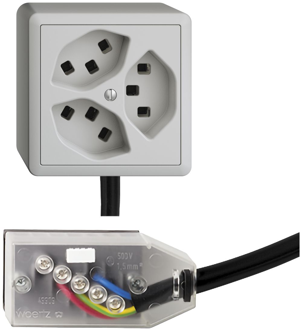 Prise AP 3×T23 16A gris clair L1 EDIZIOdue pour Technofil