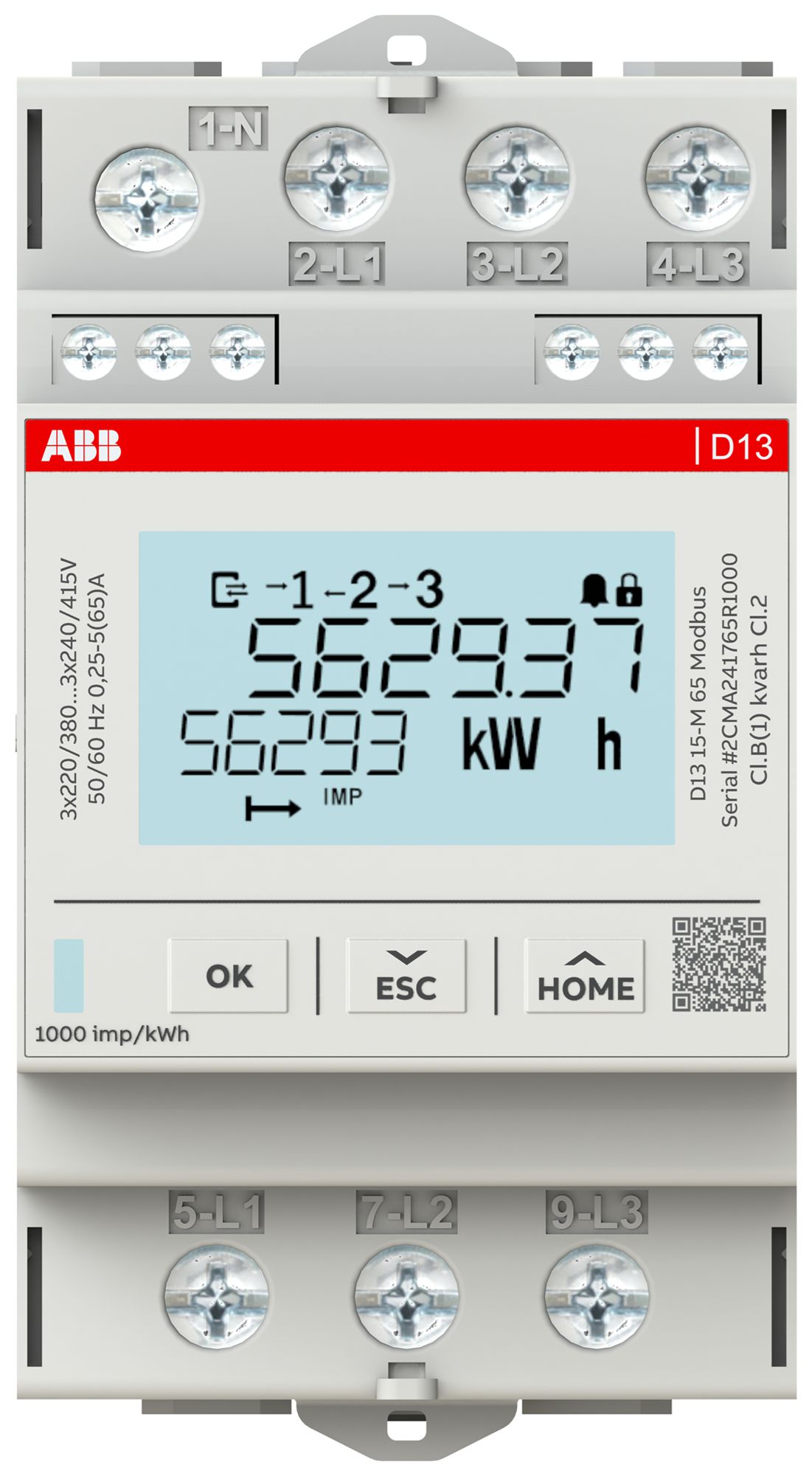Contatore d'energia AMD ABB D13 15-M 65 3LN 65A tariffa multi Modbus S0 3UM MID