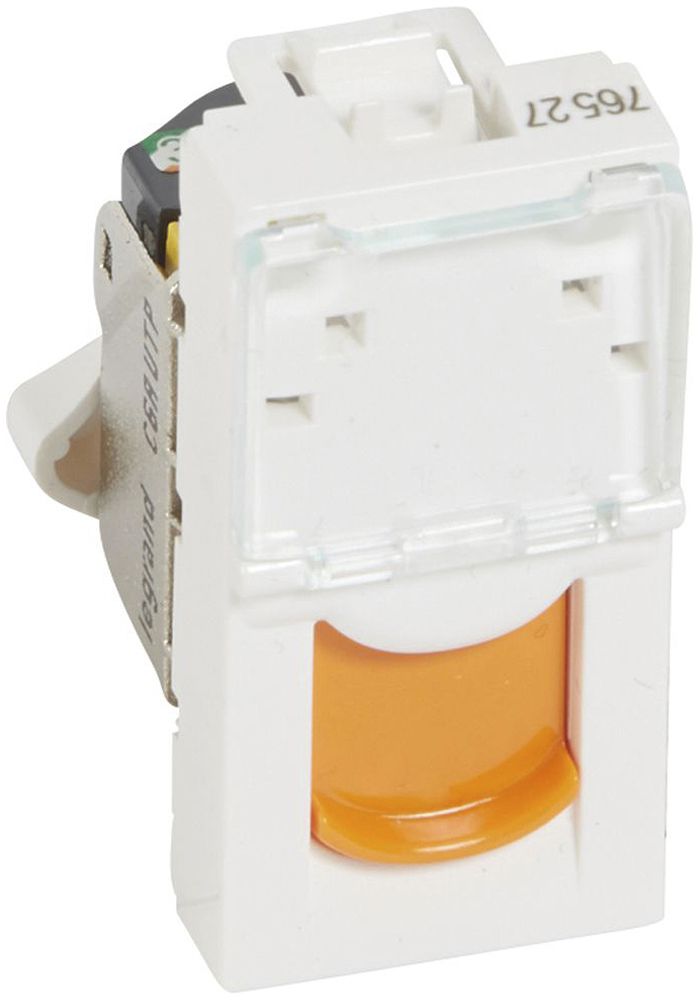 Anschlussdose MOS 1×RJ45 Kat. 6A UTP 1 Modul weiss Schutzkappe orange