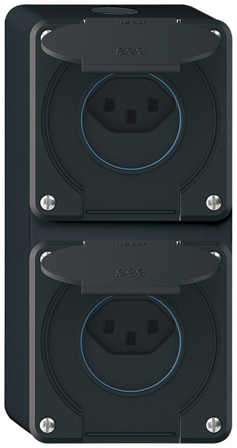 Combinazione AP robusto 2×1, 2×presa T23 IP55 nero