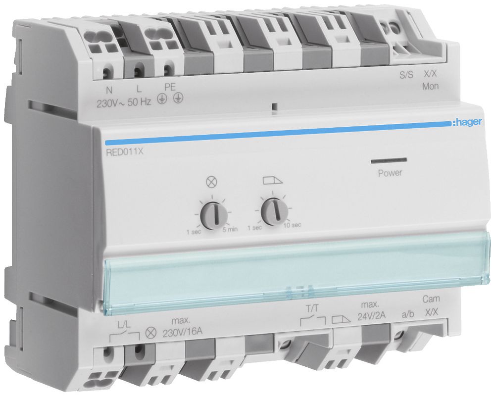 Alimentation de ligne AMD Hager 2-fils, pour interphone, avec relais