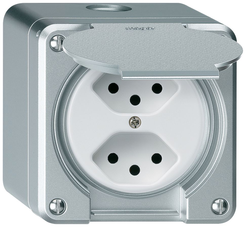 AP-Steckdose robusto 2×Typ 13 aluminium