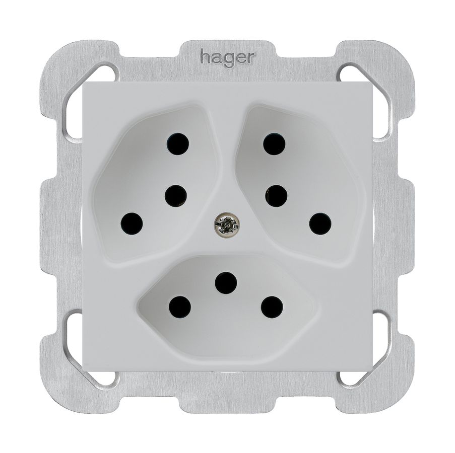 UP-Steckdose kallysto 3×T13 hellgrau mit Befestigungsplatte