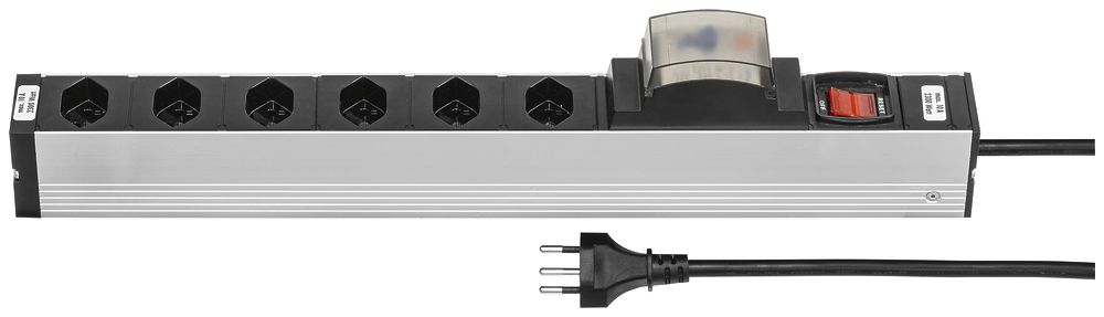 Prise multiple STEBA ALU MODULAR 19" 1UH 6×T13, FI30A/25m, 3m T12, 10A noir