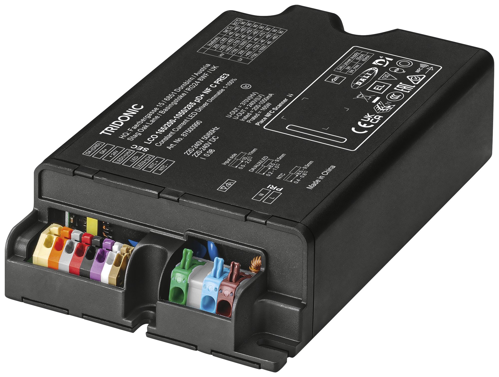 Convertitore LED Tridonic LCO pD+ NFC C PRE3 DIM 165W 285V 200…1050mA