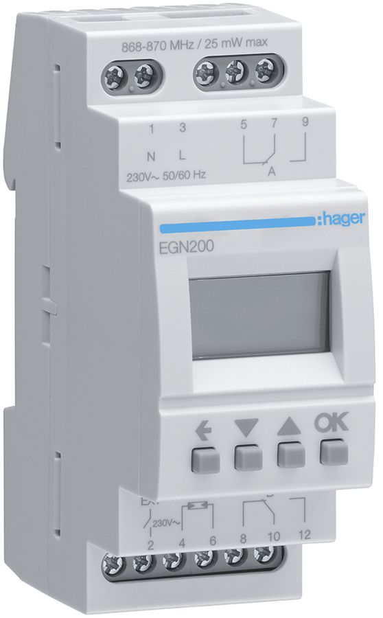 Timer Hager digitale multifunzione 2 canali Bluetooth 2 invertitori 16A 2 UM