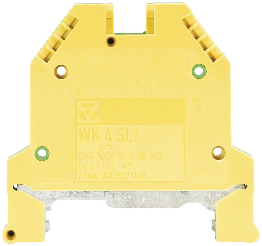 Borne de terre joignable WK 0.5…6mm² 2×racc.vis 1 ét.rail DIN 35mm vt/jn