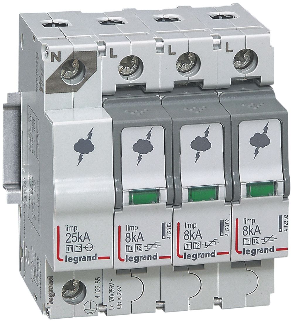 Limitatore di sovratens. Legrand T1+T2 3L Iimp.8kA, Imax.50kA