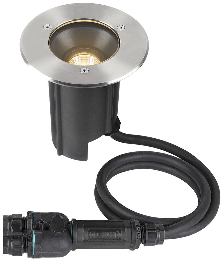 EB-LED-Bodenleuchte SLV DASAR M IP67 6.5W 450lm 830 24° DALI Ø130mm an