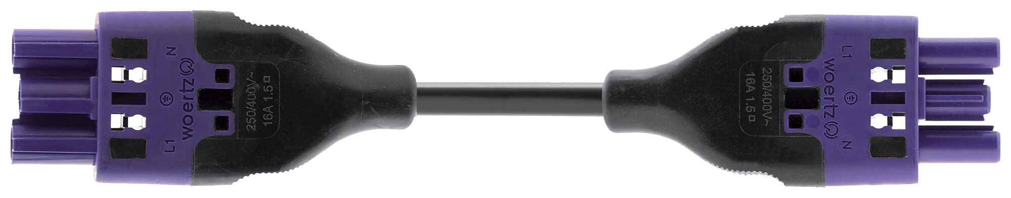 Verbindungsleitung Woertz 49343/C1 3×2.5mm² 250V 20A 1m vi Buchse-Stecker Cca