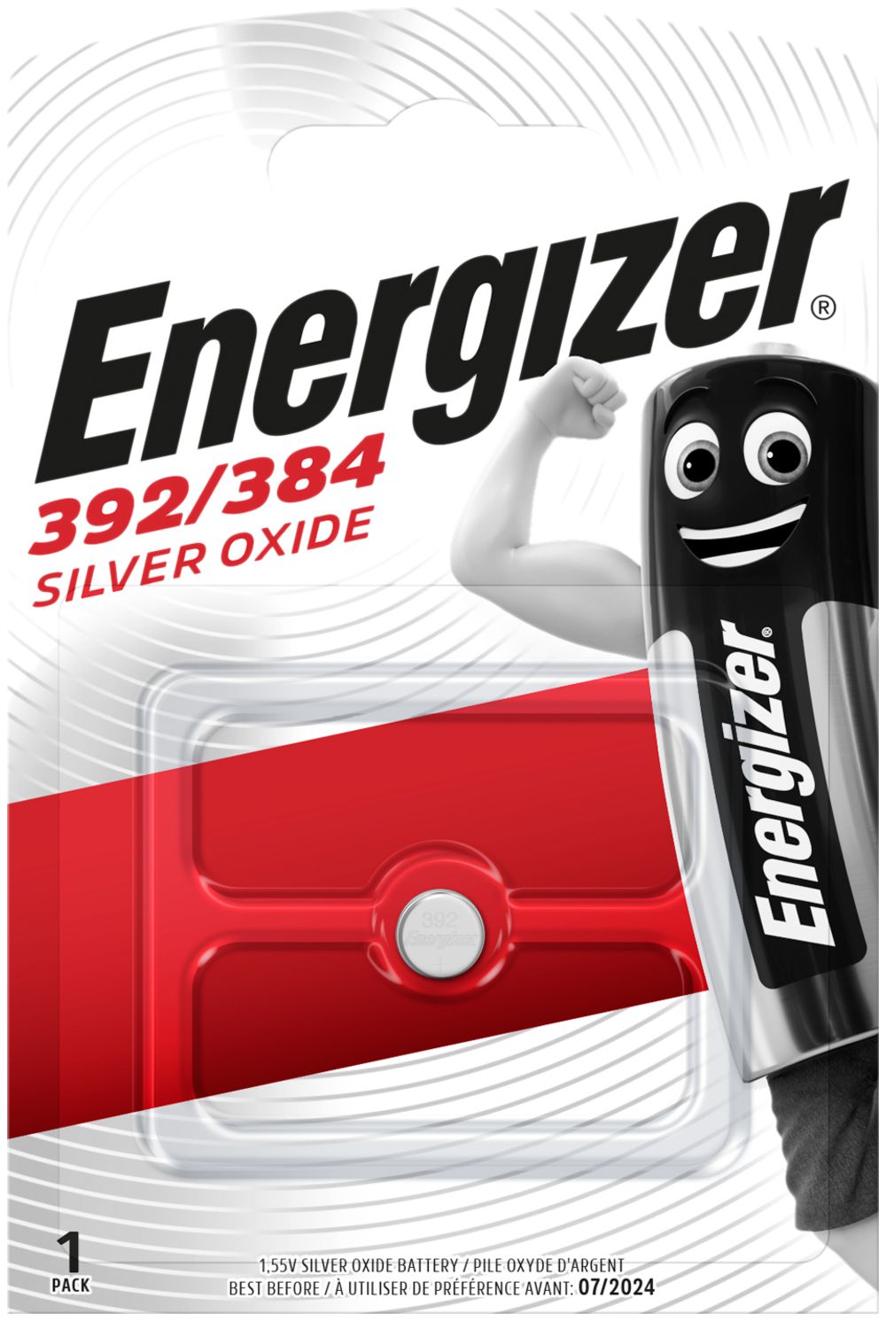 Pile bouton Energizer oxyde d'argent SR41, 392/384 1.55V blister à 1pièce