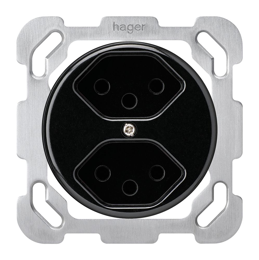 Einsatz zu UP-Steckdose basico 2×Typ 13 mit Befestigungsplatte schwarz