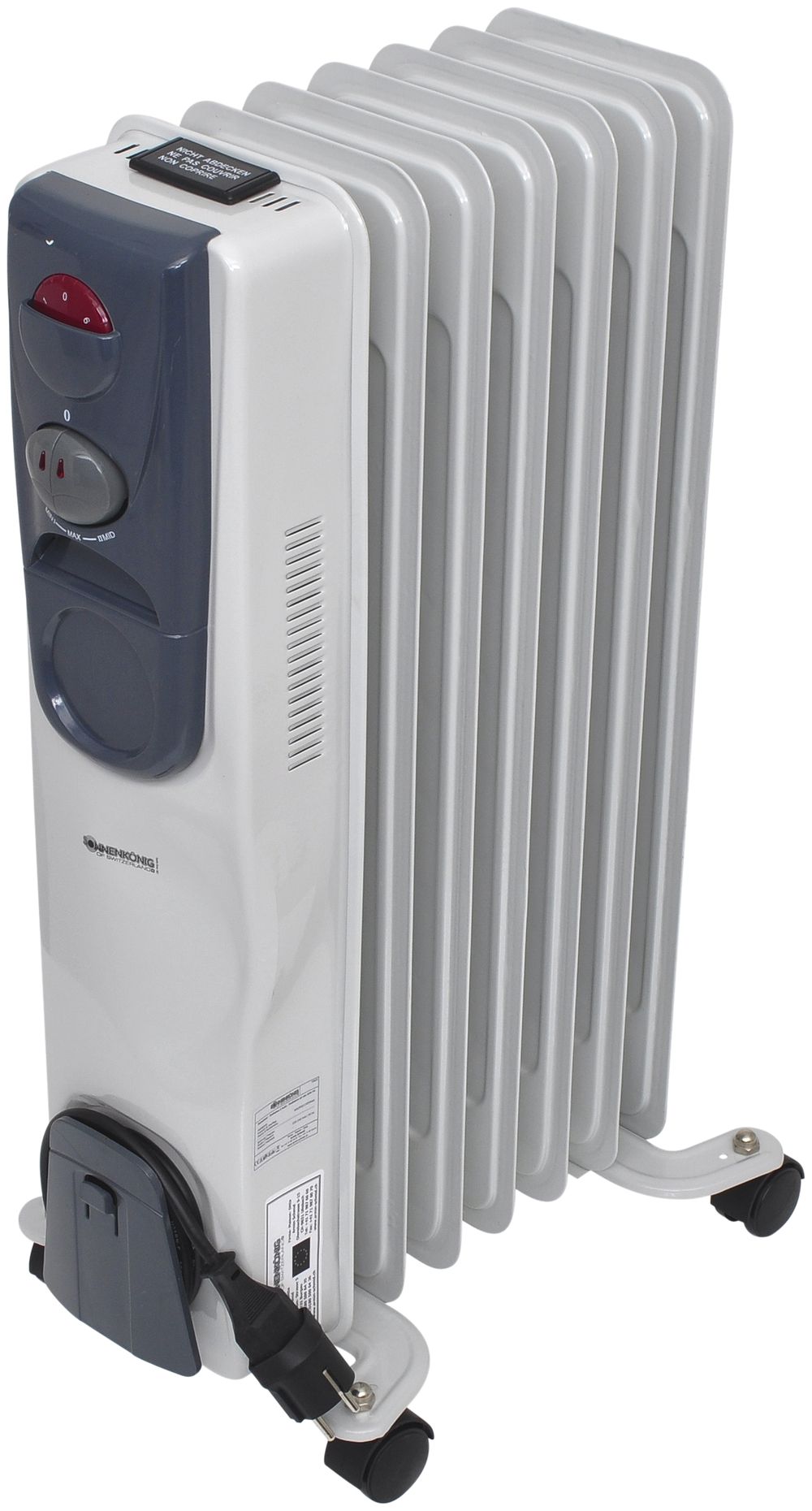 Radiateur OFR 7A, 1.5kW 230V 4.5kg 20×65×25cm blanc/gris