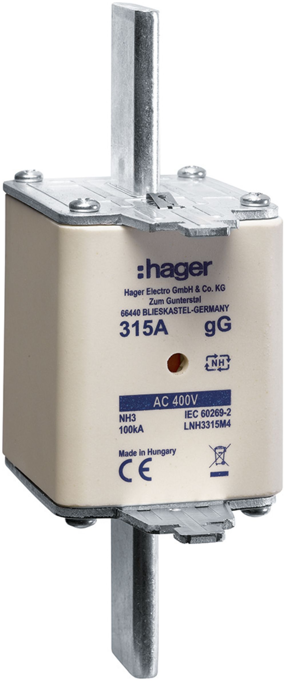 Fusible HPC Hager DIN3 400VAC 315A gG/gL avertisseur double antirouille