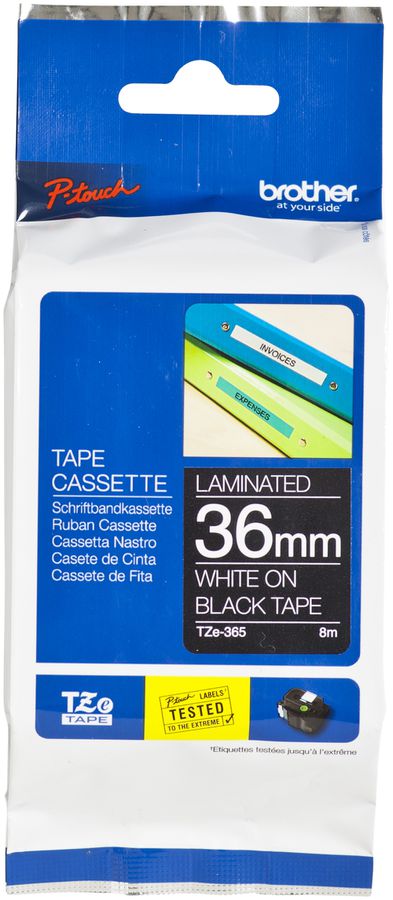Cassette ruban Brother TZe-365 36mm×8m, noir/blanc