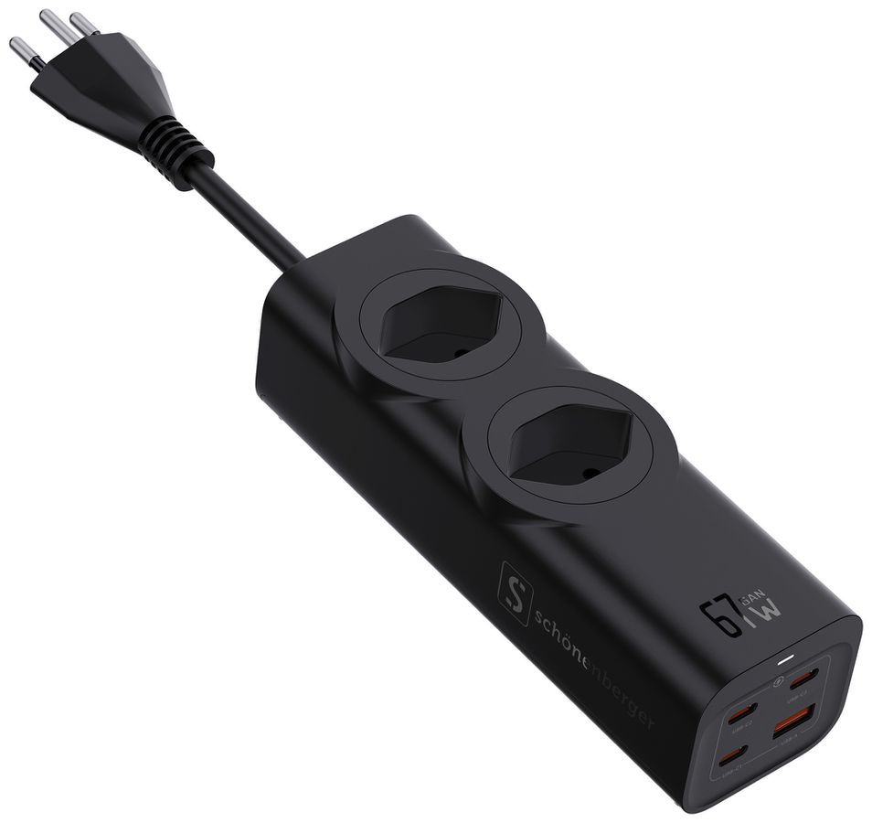 Prise multiple 10A 2×T13 1×USB-A 3×USB-C noir