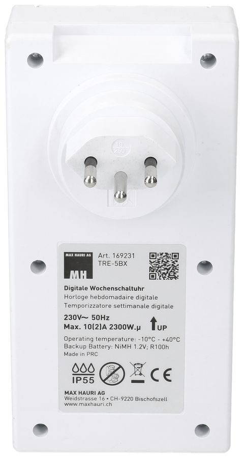 Minuteur à prise MH numérique 24h 1×type 13 10A 230V IP55 blanc