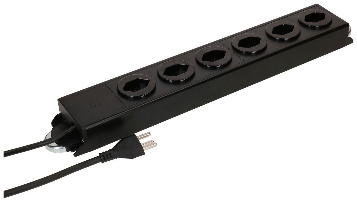 Prise multiple MH POWER LINE 16A 6×T23 1.5m noir-noir 2×aimant