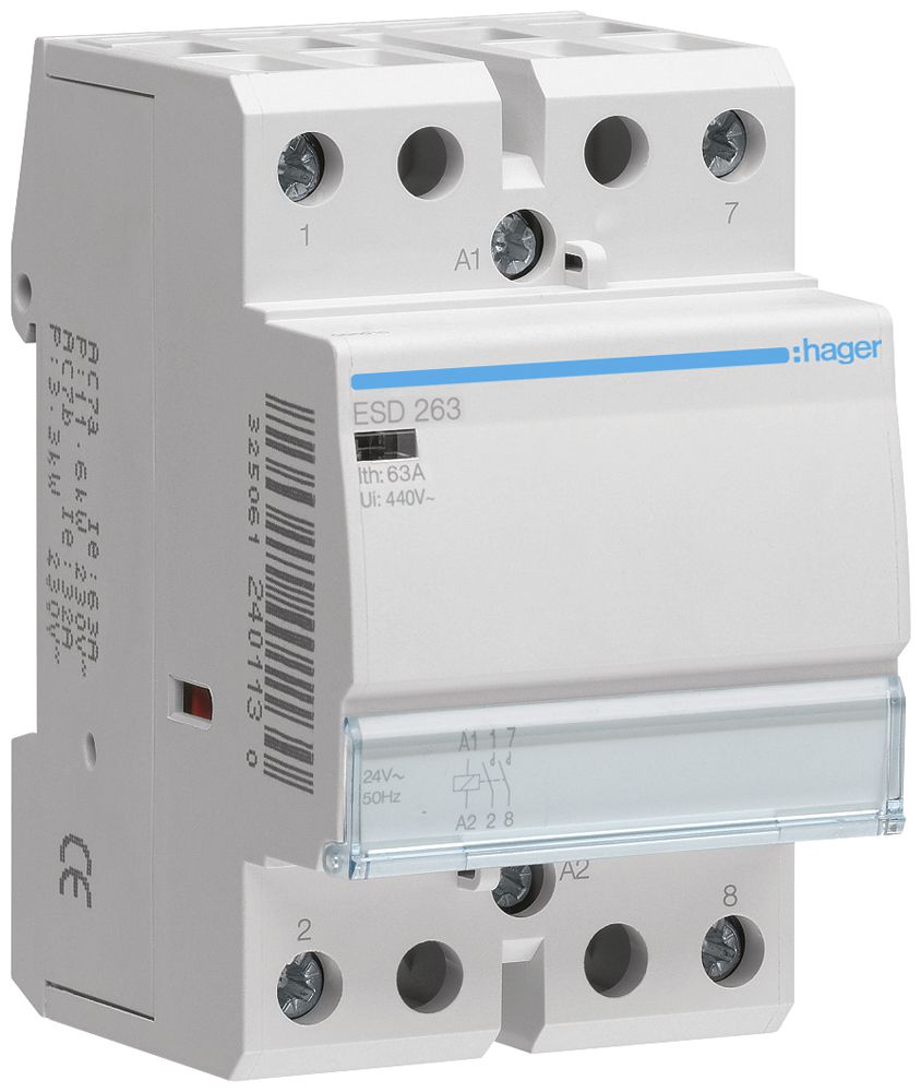 REG-Schütz Hager ESD 24VAC 2 Schliesser 63A 3TE