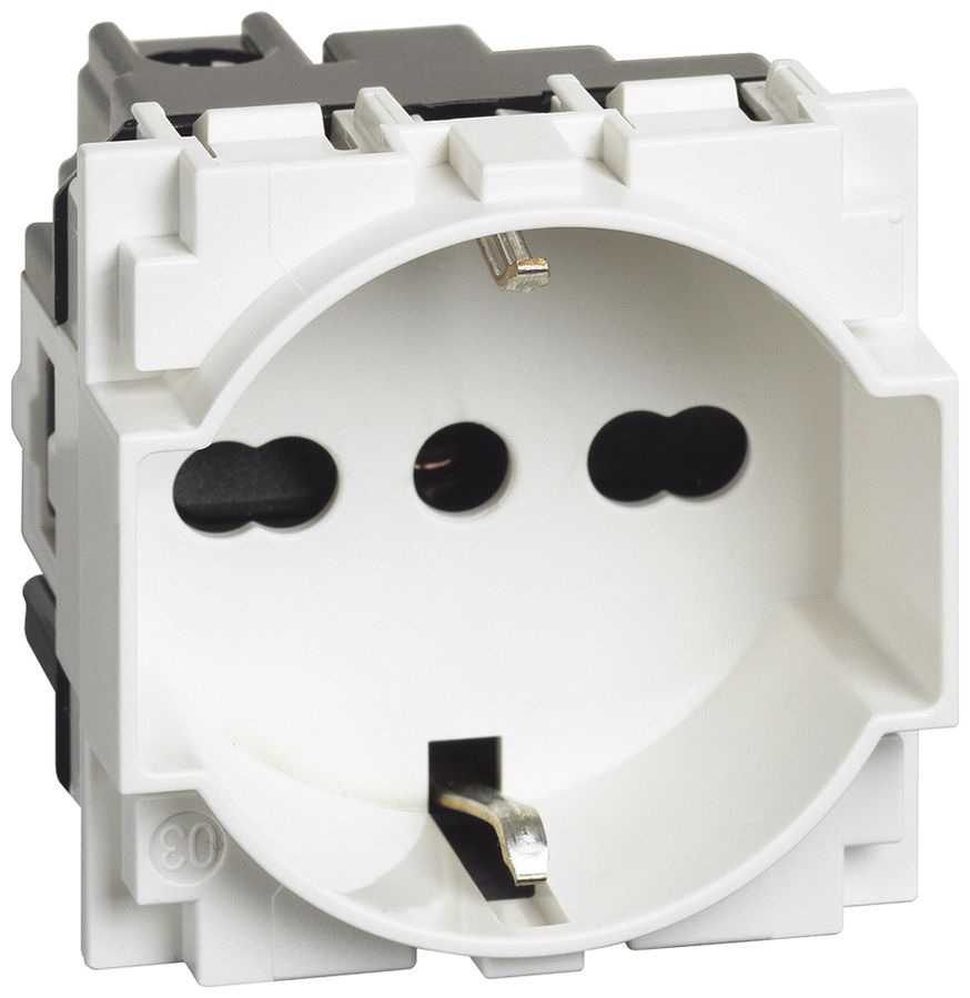 Prise Living Now Schuko/Italie avec bornes à vis 2 modules 16A blanc