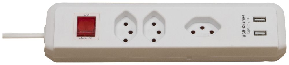 Prise multiple cleverLINE interrupteur 3×T13+2×USB H05VV-F 3×1mm² 1.5m blanc