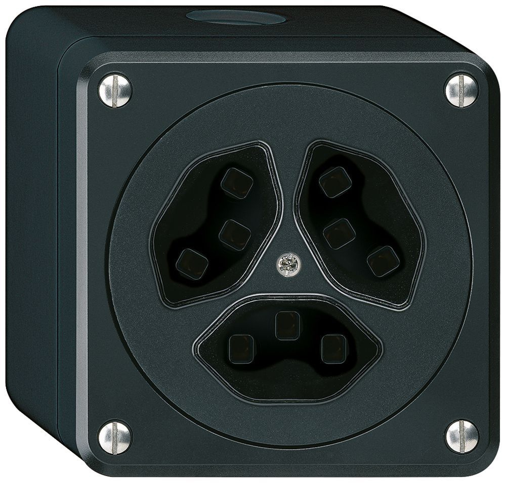 Prise AP Hager robusto, 3×T23, Q, noir