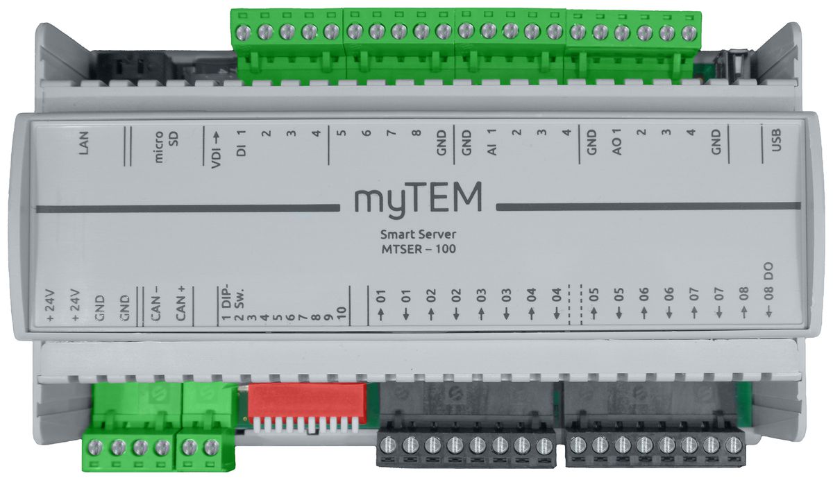 Centrale AMD myTEM MTSER-100 24VDC 4×A/DI 8×DI 4×AO 8×DO LAN CAN USB-A