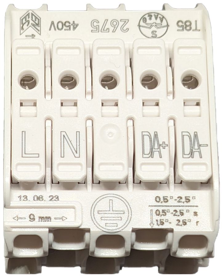 Verbindungsklemme 5P 0.5…2.5mm² steckbare Erdung Beschriftung ws