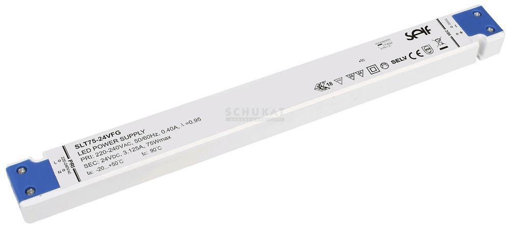 Bloc d'alimentation DOTLUX, p.bandes LED, 75W, 24VDC, 0…3.125A, 298×30×17mm IP20