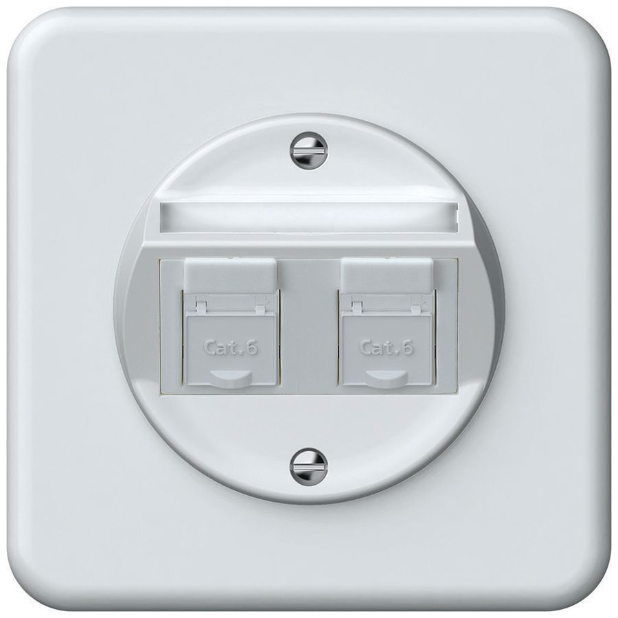 UP-Anschlussdose origin 2×RJ45 8(8) Kat.6 schräg 92×92mm weiss