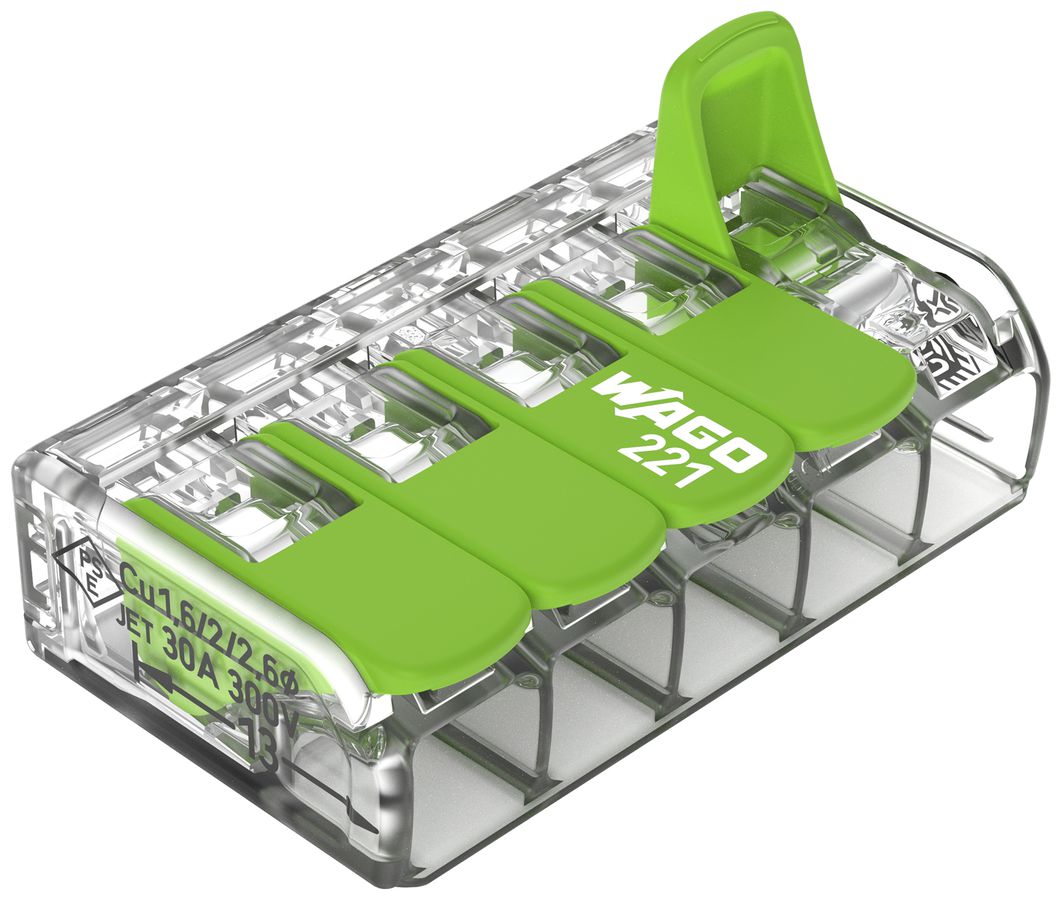 Borne de connexion WAGO Green Range 5L 0.5…6mm² avec levier vt transparent