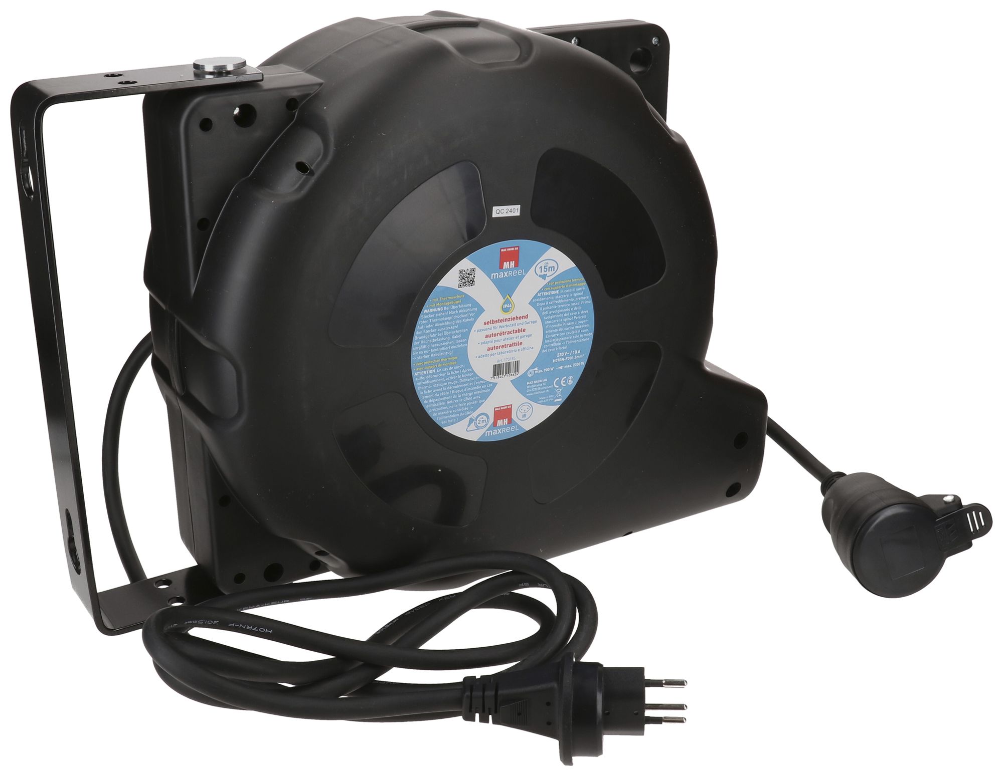 Avvolgicavo automatico MH maxReeL 1×T12+T13 3×1.5mm² 15m nero