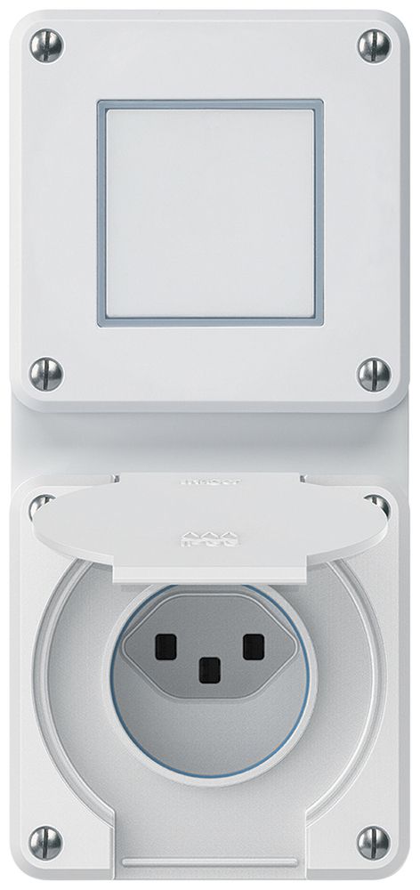 UP-Kombination robusto 2×1, Schalter Schema 3/Steckdose T23 IP55 weiss