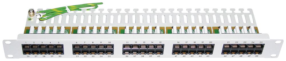 Patchpanel 19" 1HE Voice Kat3 50×RJ45 4p ungeschirmt, hellgrau