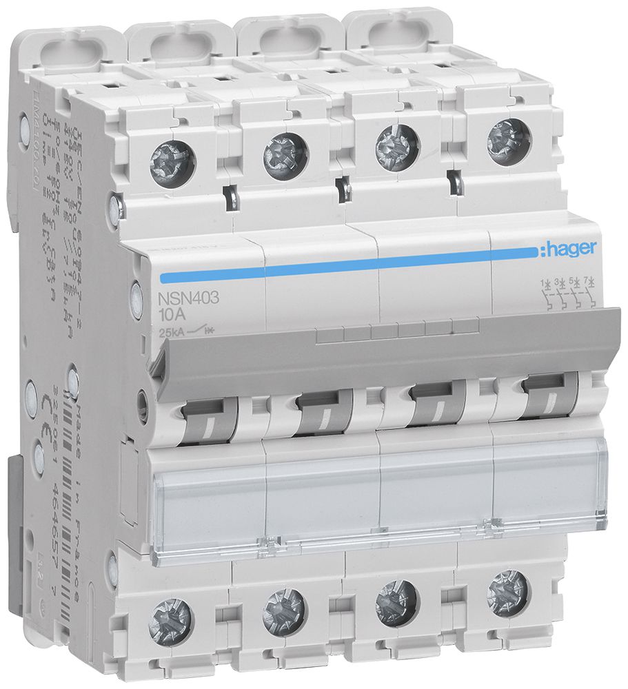 Leitungsschutzschalter Hager MCB 4P 415V Typ D 3A Icu 25kA 4TE