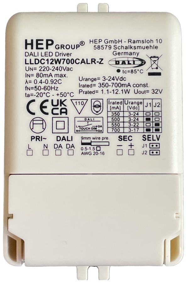 Alimentation LED Elektrogros HEP LLDC12W700CALR-Z 12.1W 3…24V 350…700mA DALI