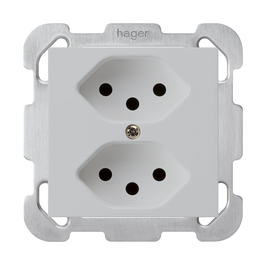 UP-Steckdose kallysto 2×T13 hellgrau mit Befestigungsplatte