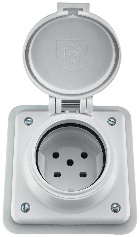 Prise ENC Steffen MICA 1×T15 10A 400V IP55 avec couvercle blanc