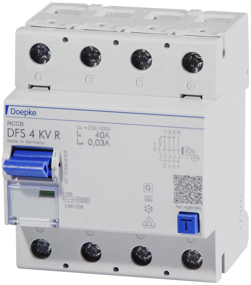 Interruttore differenziale Doepke 40A 30mA 4L tipo A, leggerm.ritardo, N destra