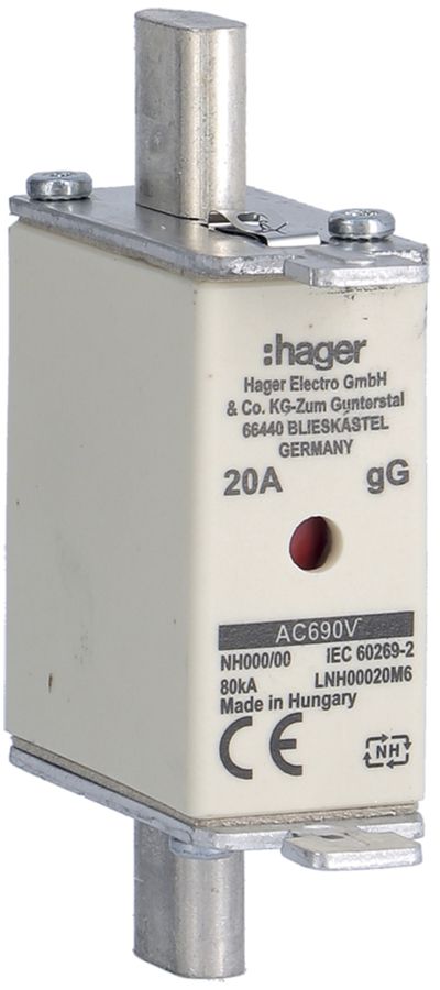 Fusible HPC Hager DIN000 690VAC 20A gG/gL avertisseur double inoxydable