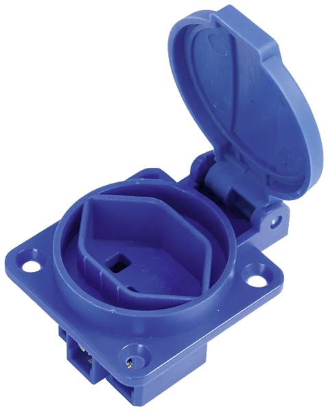 Presa INS A. Steffen 1×T23 16A 250V 50×62×45mm con coperchio blu